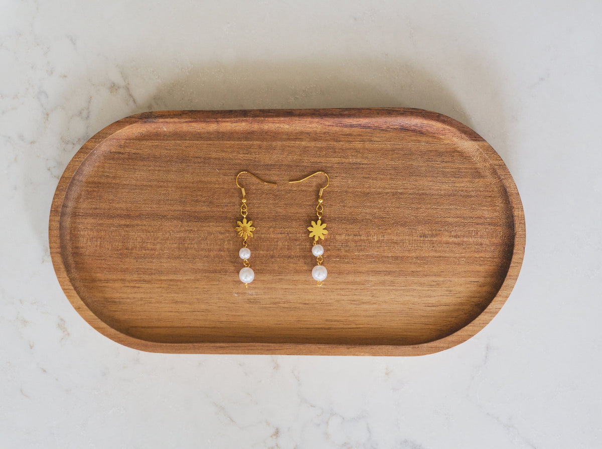 Dainty Philippine Sun and Pearl Dangle Earrings