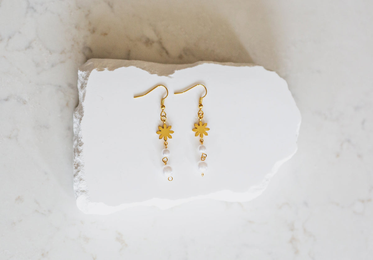 Dainty Philippine Sun and Pearl Dangle Earrings