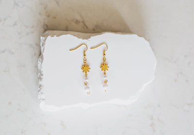 Dainty Philippine Sun and Pearl Dangle Earrings