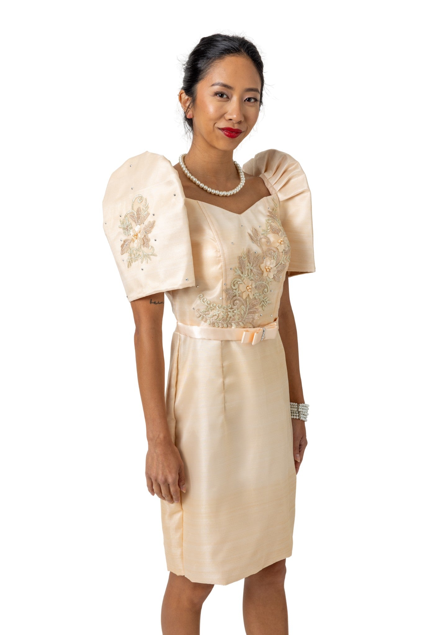 WD21 - Filipiniana 3D Lace Midi Dress Beige