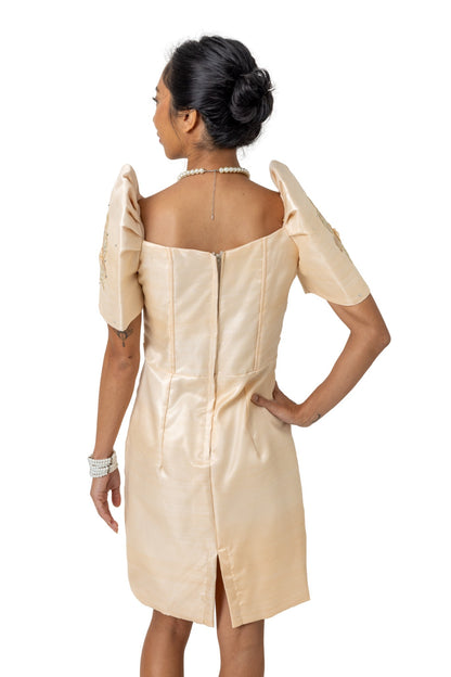 Barong Warehouse - WD21 - Filipiniana 3D Lace Midi Dress Beige