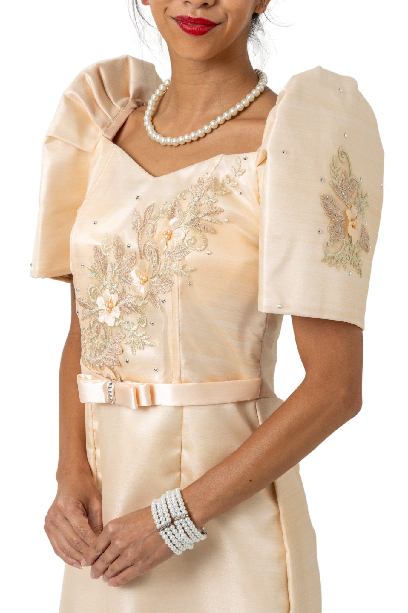 WD21 - Filipiniana 3D Lace Midi Dress Beige