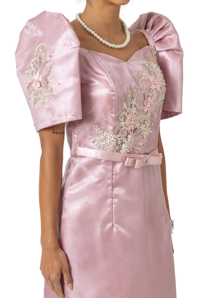 Barong Warehouse - WD22 - Filipiniana 3D Lace Midi Dress Pink