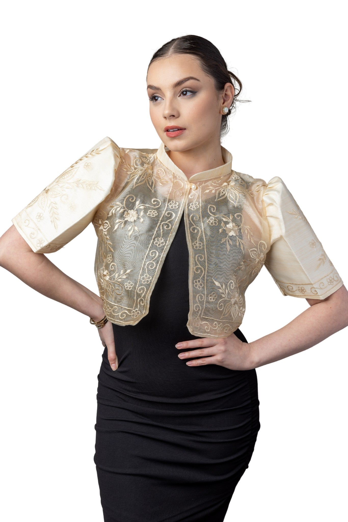 Barong Warehouse - WR15 - One-Button Bolero Beige - Filipiniana