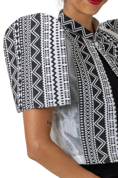 Barong Warehouse - WR18 - One-Button Bolero Ethnic Black and White