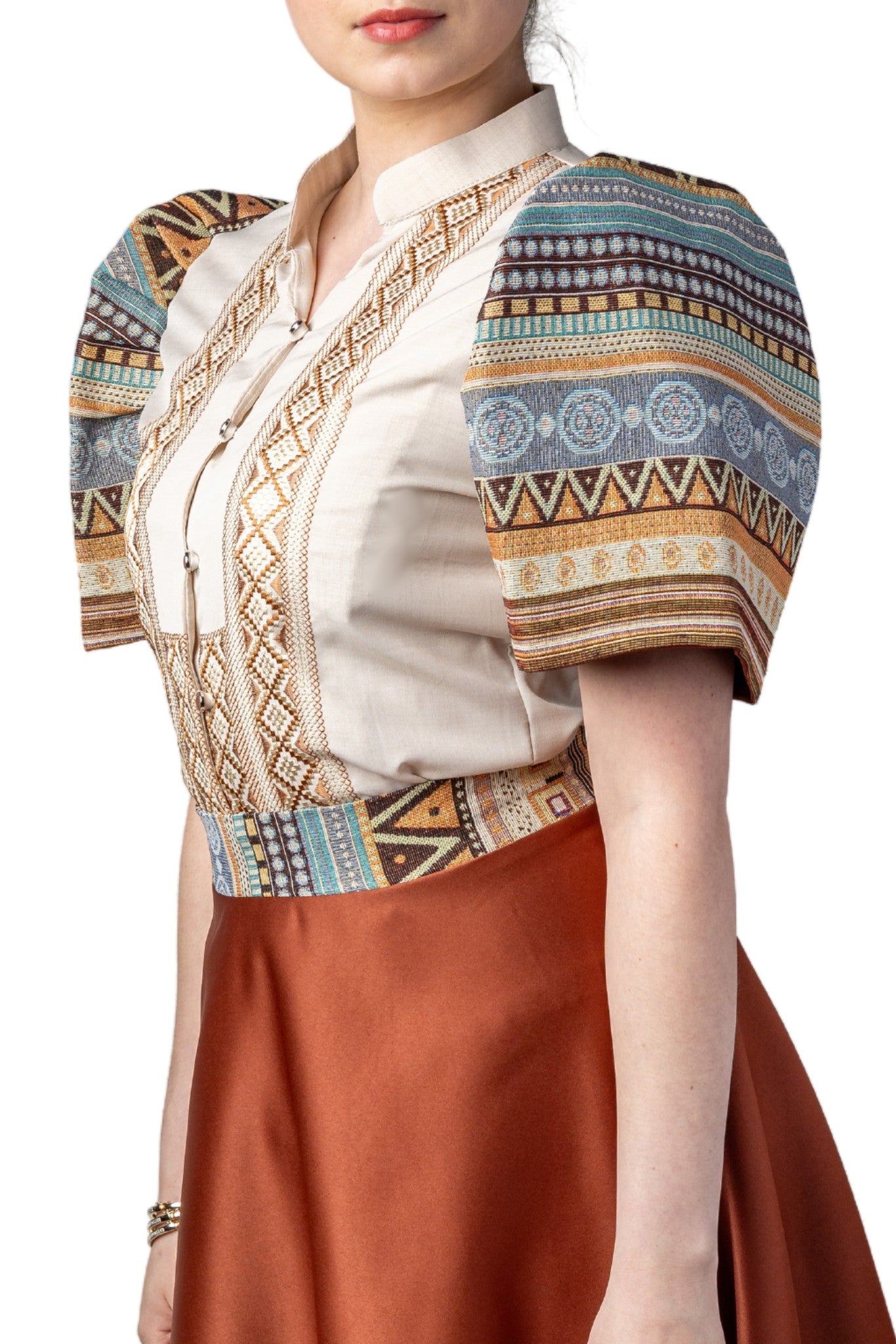 Barong Warehouse - WS22 - Baro't Saya Ethnic Filipiniana Copper - Blouse and Skirt Set