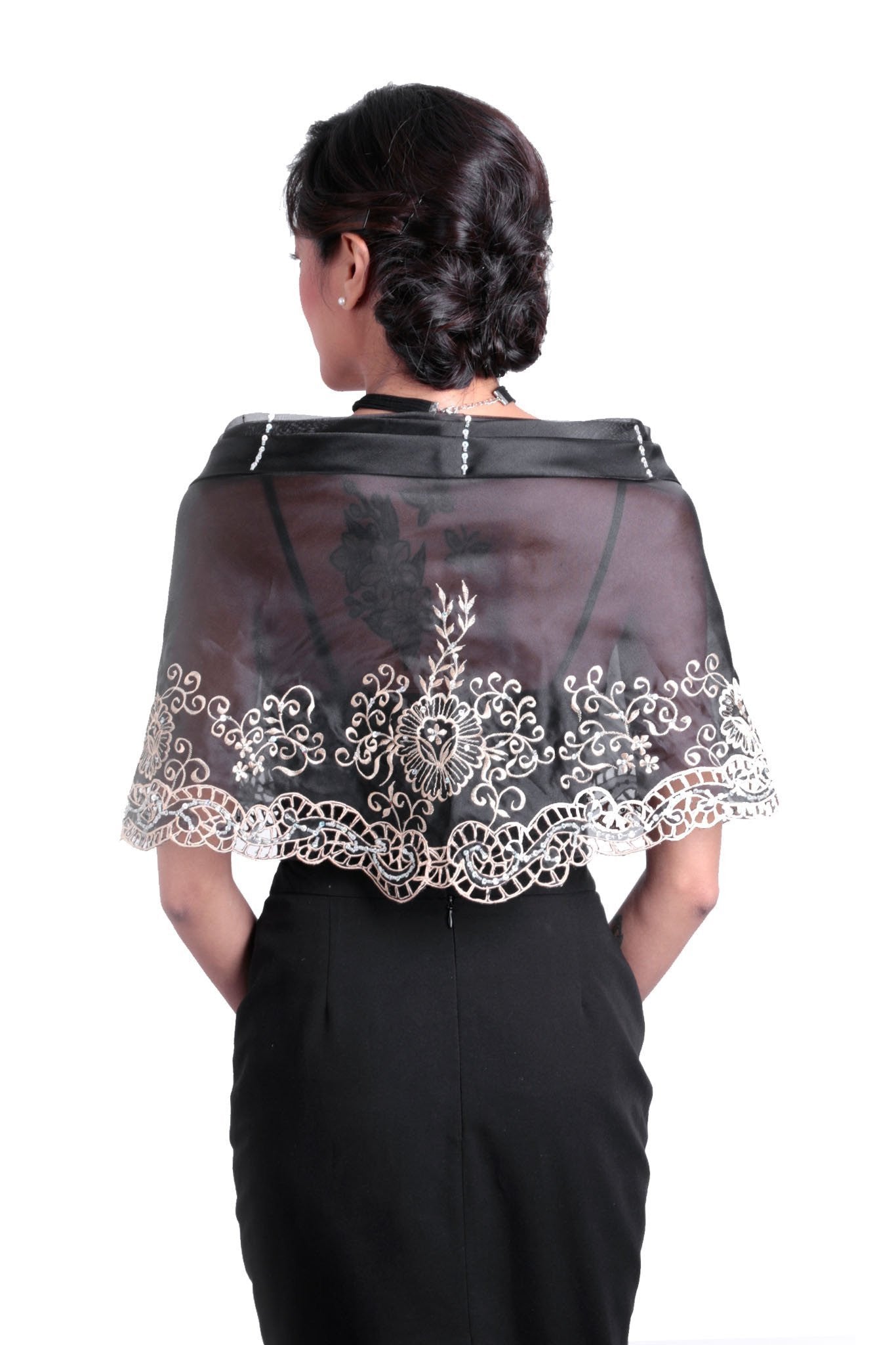 BARONG WAREHOUSE - WA22 Cutwork Alampay Black - Filipiniana