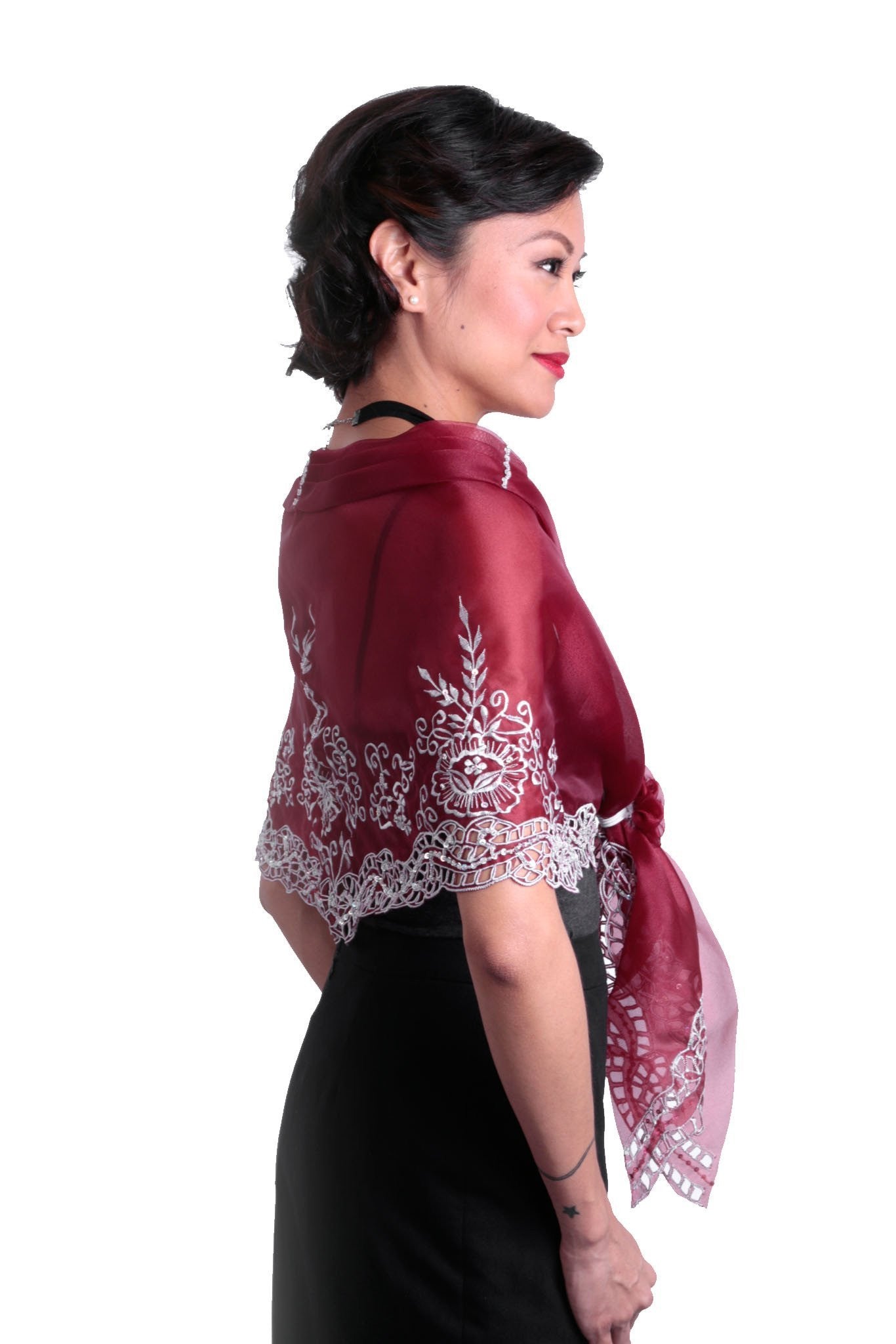 BARONG WAREHOUSE - WA18 Cutwork Alampay Maroon - Filipiniana