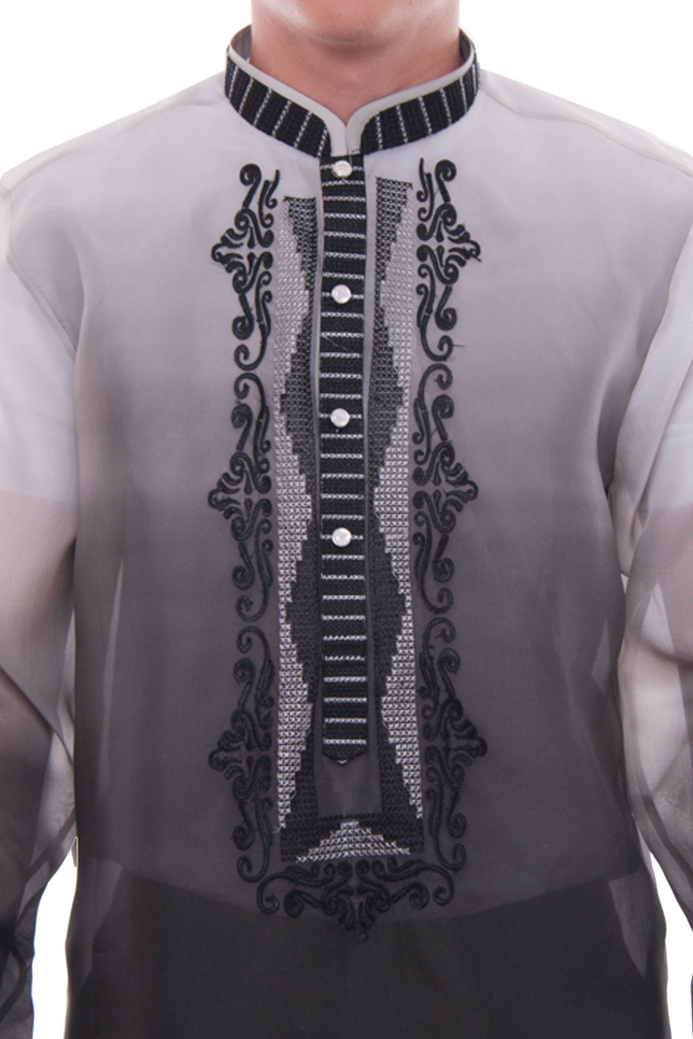 BARONG WAREHOUSE - MJ29 - Jusi Barong Tagalog Monochromatic Black Double-Collar