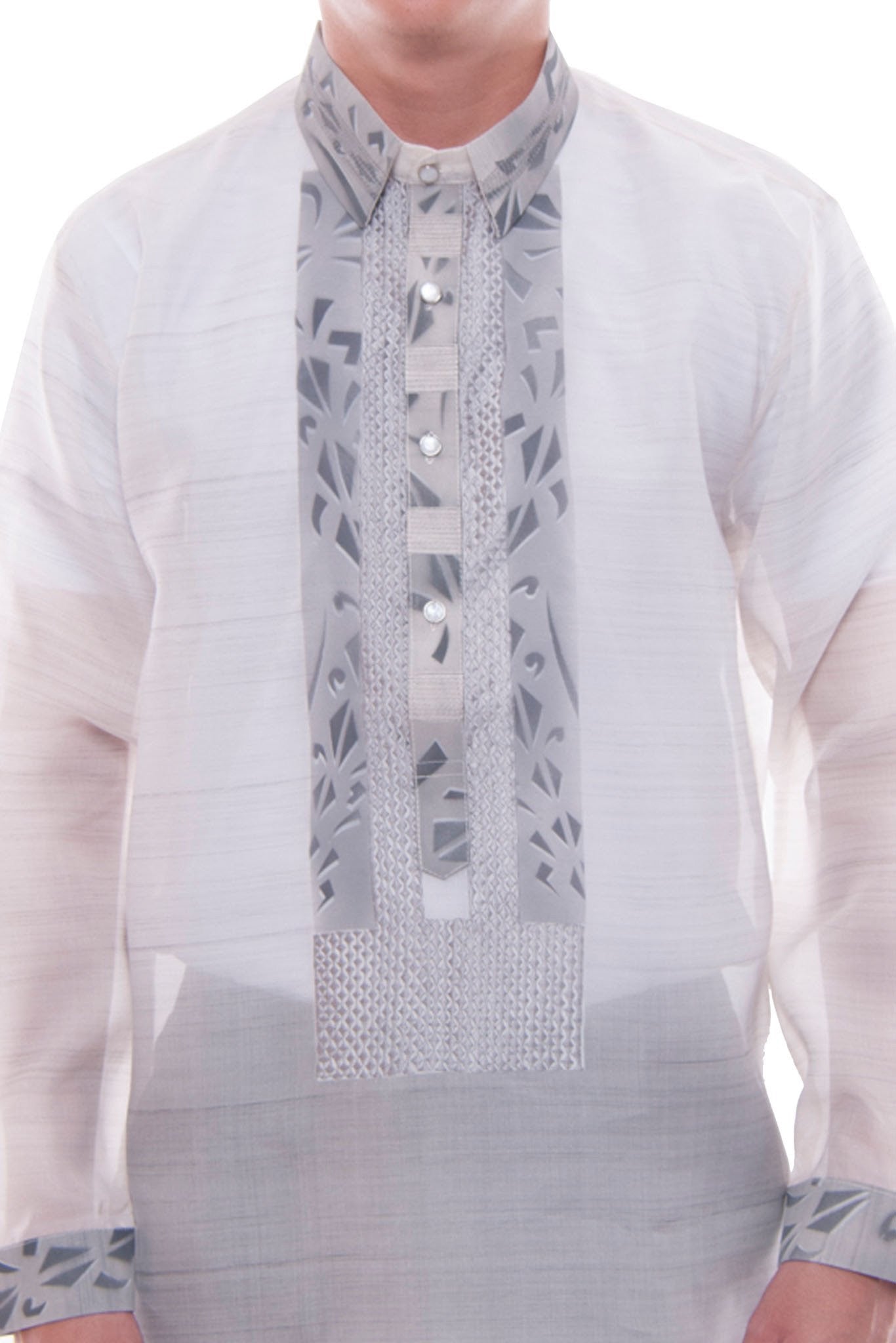 BARONG WAREHOUSE - MJ35 - MADE-TO-ORDER - Jusi Pina Barong Tagalog Ethnic Painting Gray