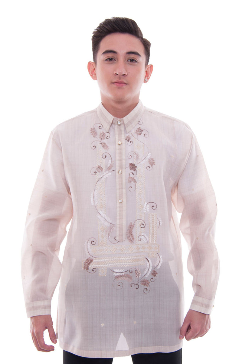 Pre-Order - Jusi Pina Painting & Embroidery Barong Tagalog Brown 008