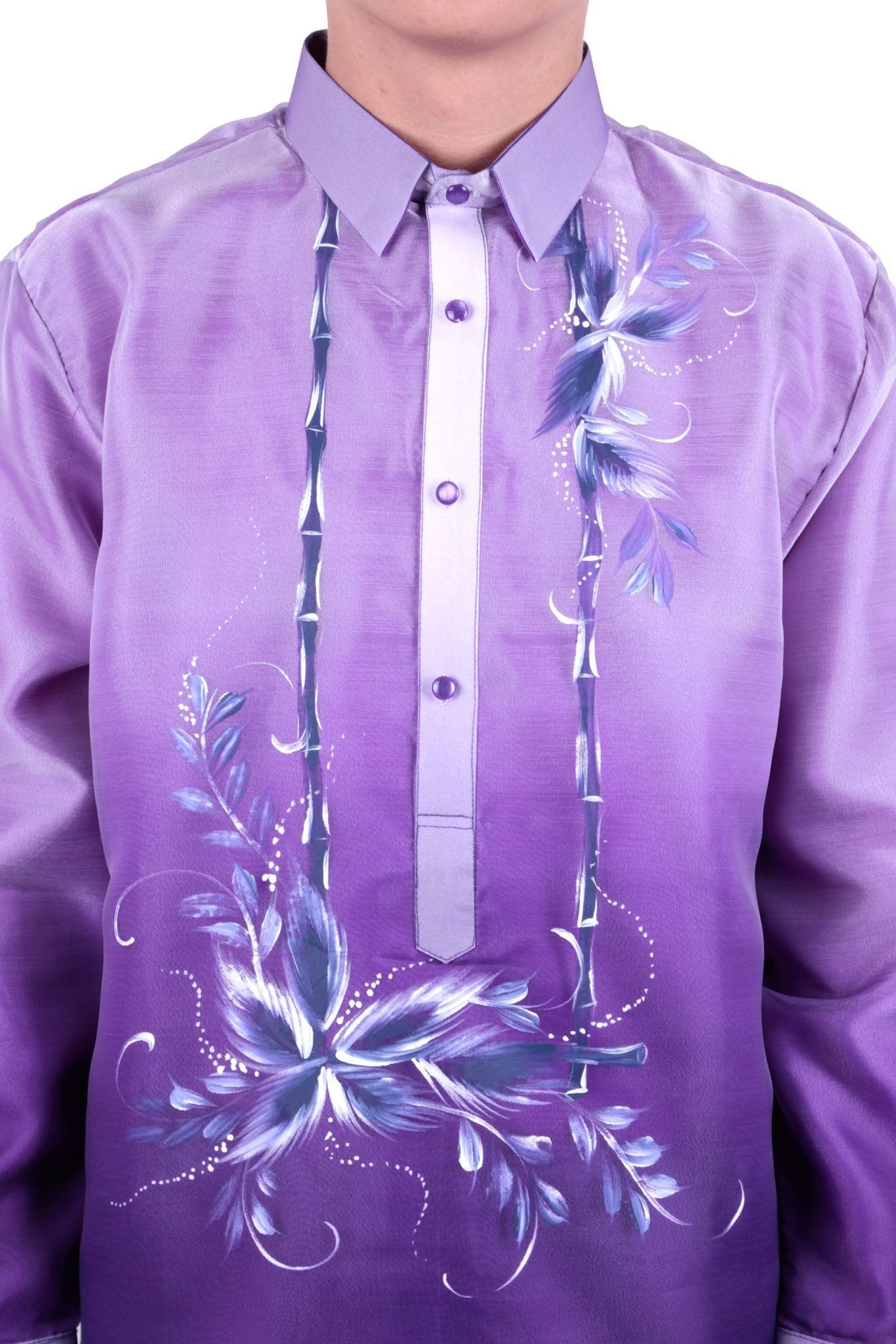 BARONG WAREHOUSE - MO27 - MADE-TO-ORDER - Organza Pina Barong Tagalog with Lining Purple