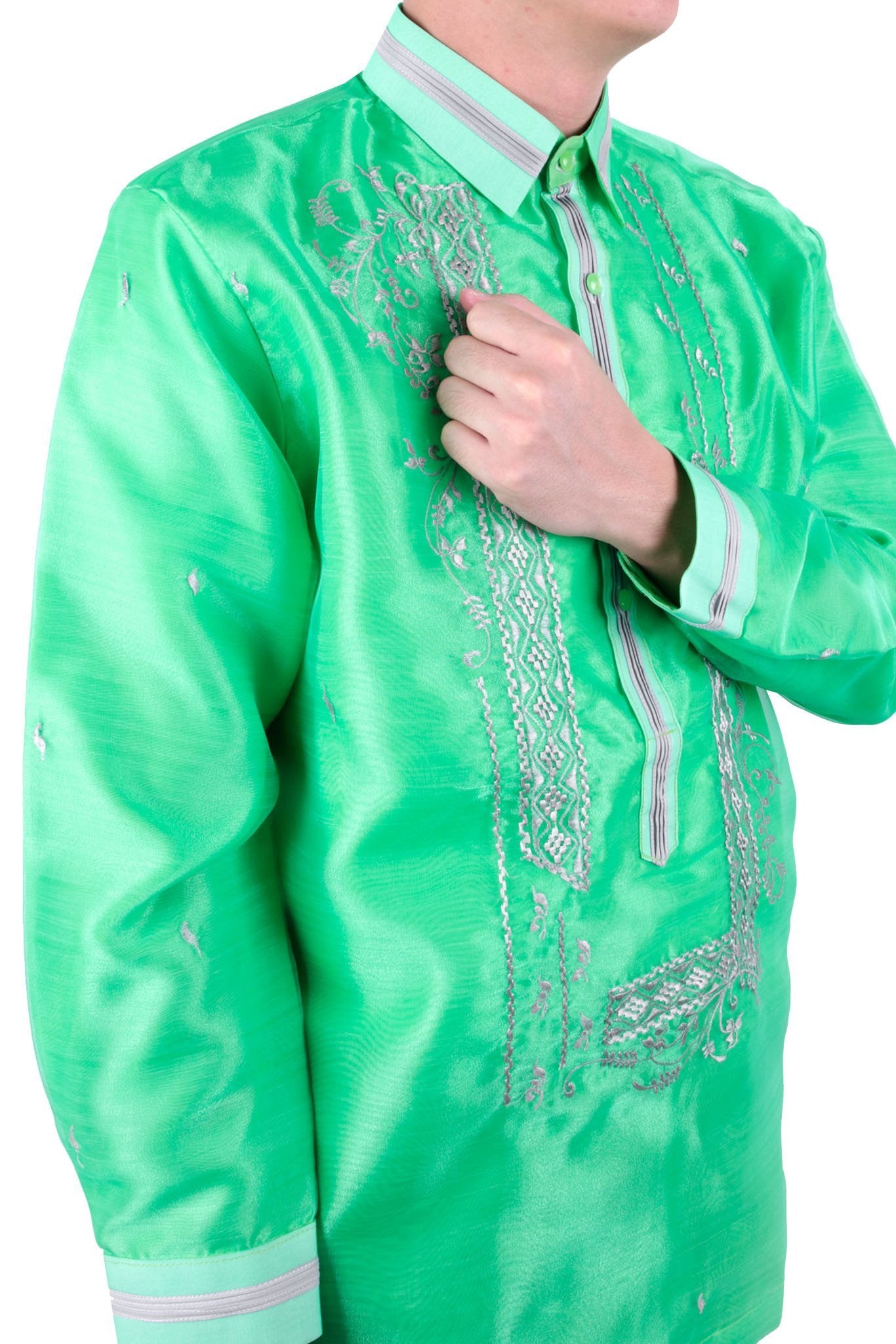 BARONG WAREHOUSE - MO25 - MADE-TO-ORDER - Organza Pina Barong Tagalog with Lining Bright Green