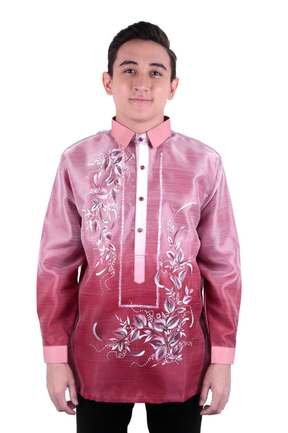 BARONG WAREHOUSE - MO23 - MADE-TO-ORDER - Organza Pina Barong Tagalog with Lining Maroon