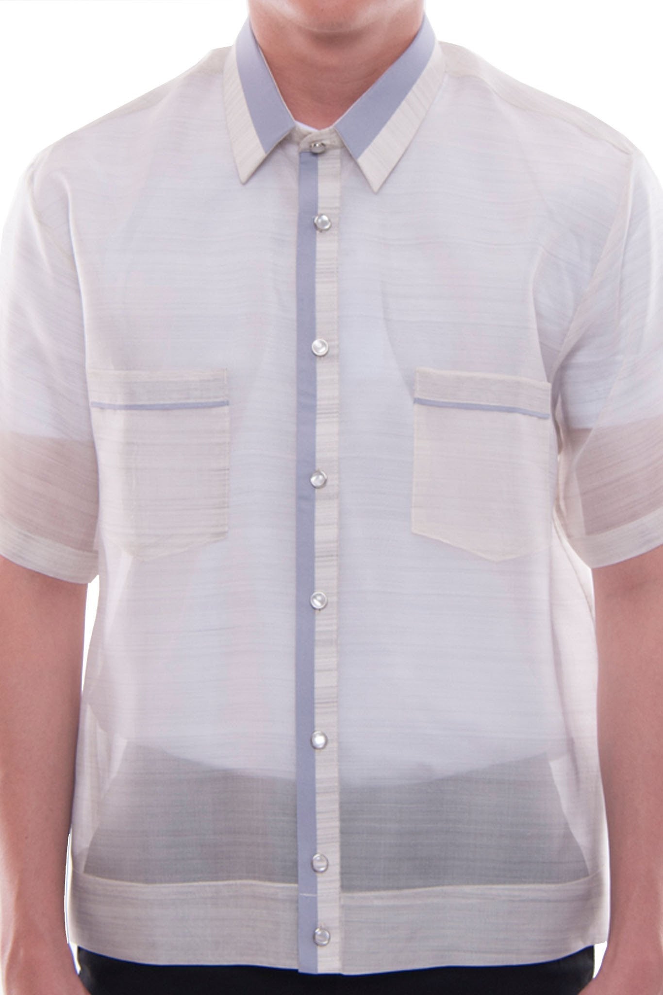 BARONG WAREHOUSE - MJ38 - MADE-TO-ORDER - Jusi Pina Barong Tagalog Polo Jack Gray