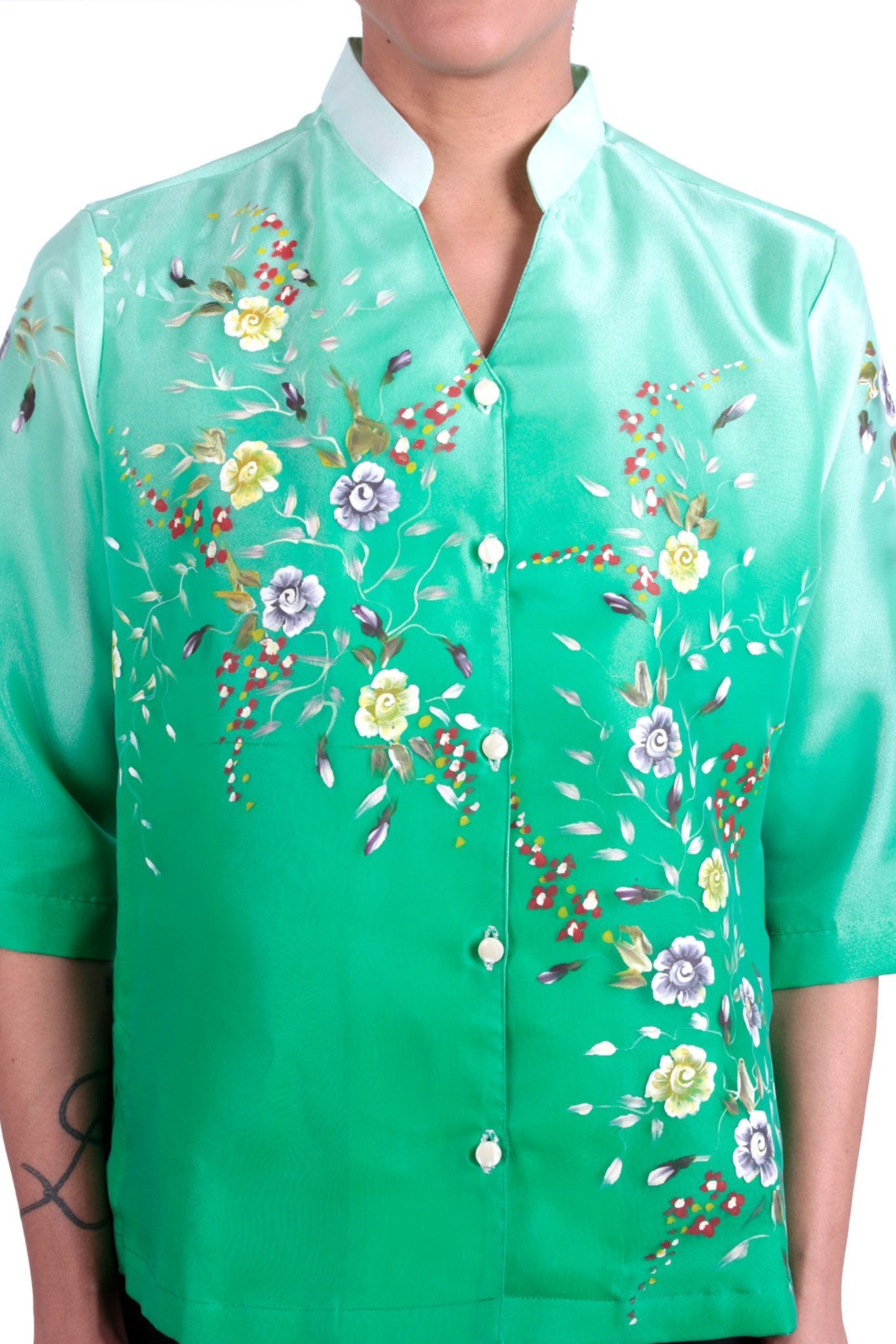 BARONG WAREHOUSE - WO05 - MADE-TO-ORDER - Women's Barong Tagalog Green - Filipiniana