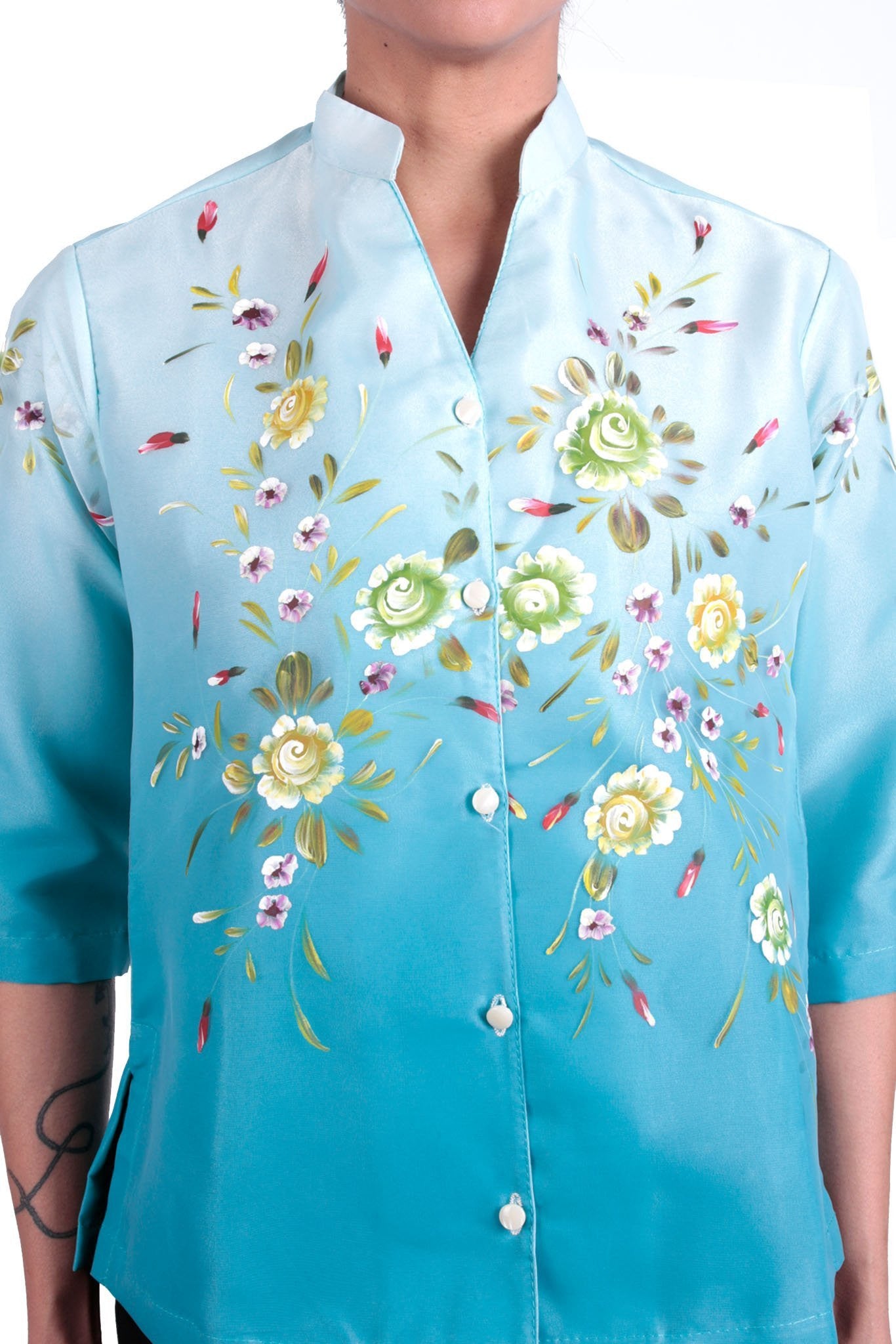 BARONG WAREHOUSE - WO06 - MADE-TO-ORDER - Women's Barong Tagalog Aqua Blue - Filipiniana