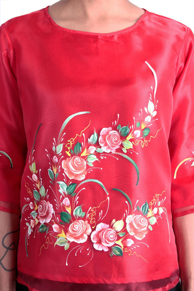 BARONG WAREHOUSE - WK18 - Round Neck Kimona Red - Filipiniana