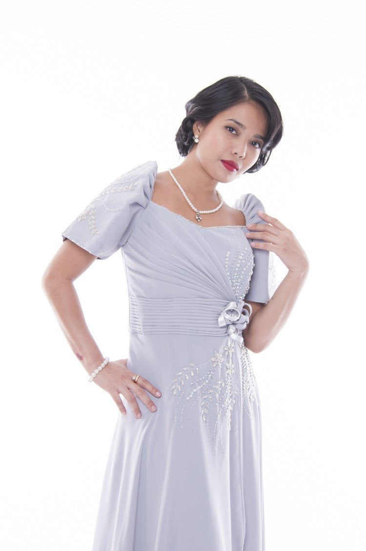 BARONG WAREHOUSE - WD03 Emy Mestiza Gown Gray Filipiniana Dress