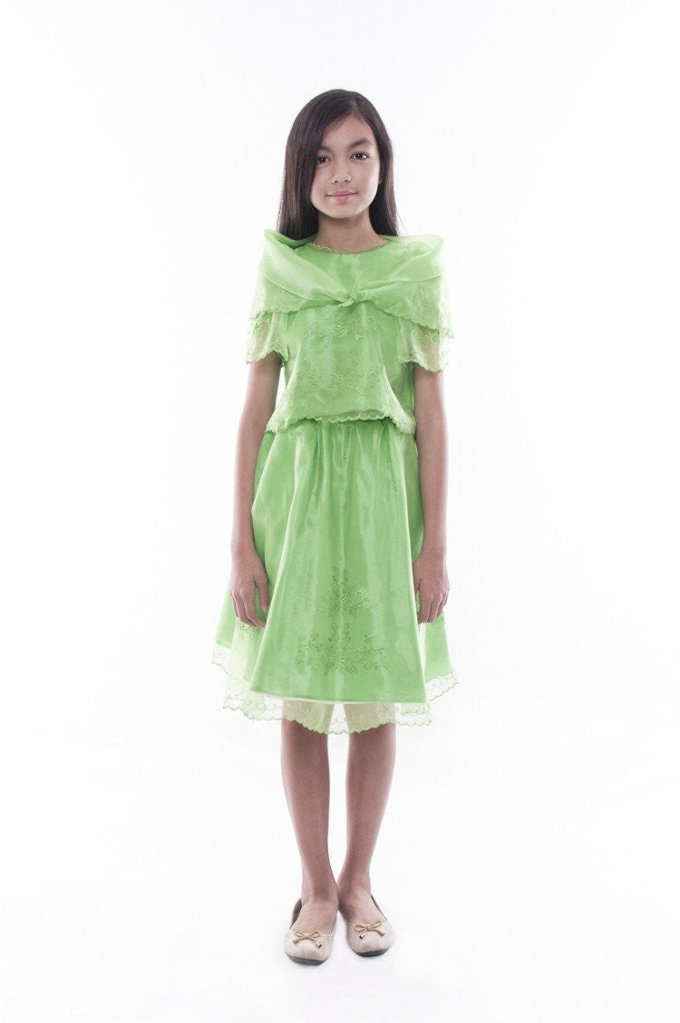 BARONG WAREHOUSE - GS07 - MADE-TO-ORDER - Girls' Baro't Saya with Alampay Green Set 004