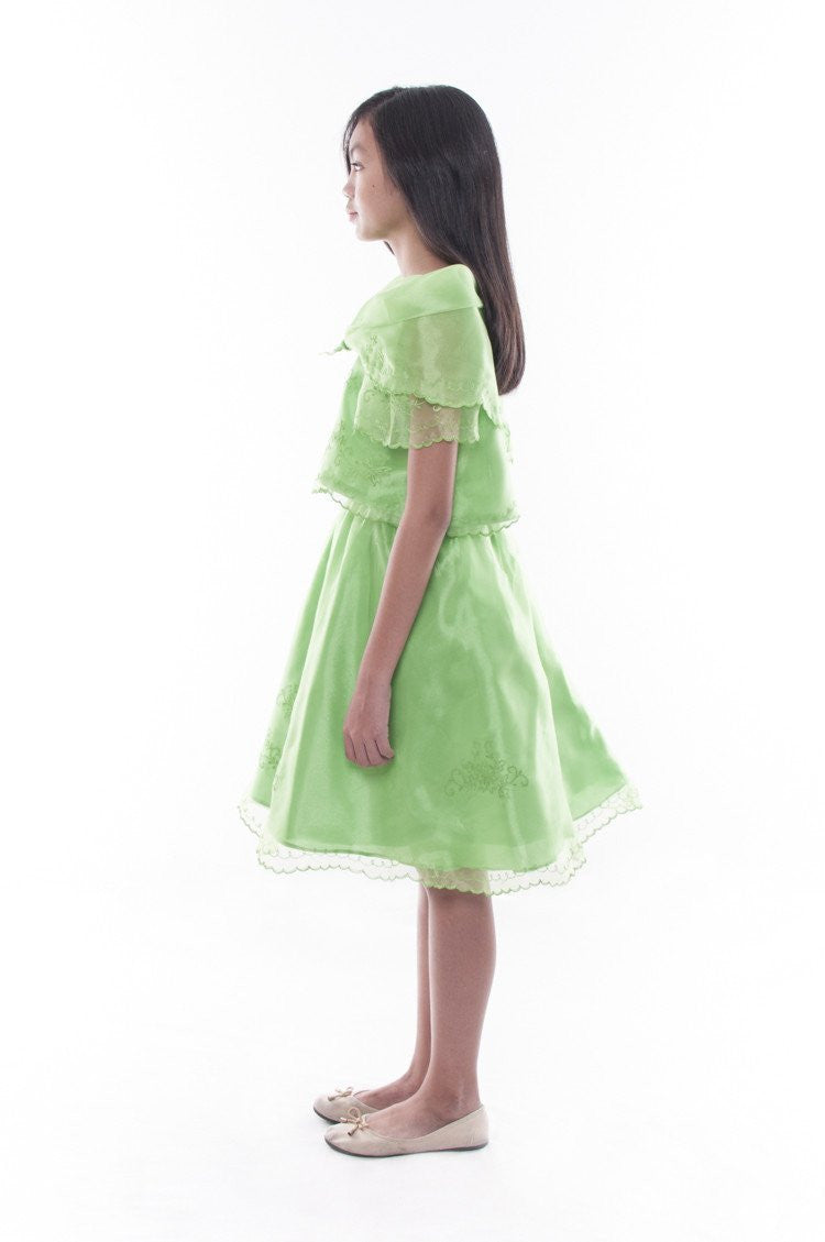 BARONG WAREHOUSE - GS07 - MADE-TO-ORDER - Girls' Baro't Saya with Alampay Green Set 004