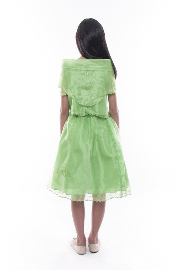 BARONG WAREHOUSE - GS07 - MADE-TO-ORDER - Girls' Baro't Saya with Alampay Green Set 004
