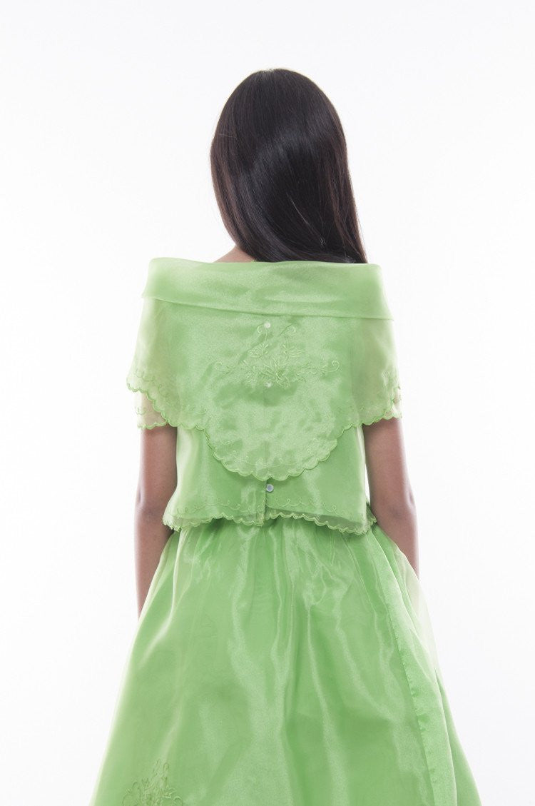 BARONG WAREHOUSE - GS07 - MADE-TO-ORDER - Girls' Baro't Saya with Alampay Green Set 004