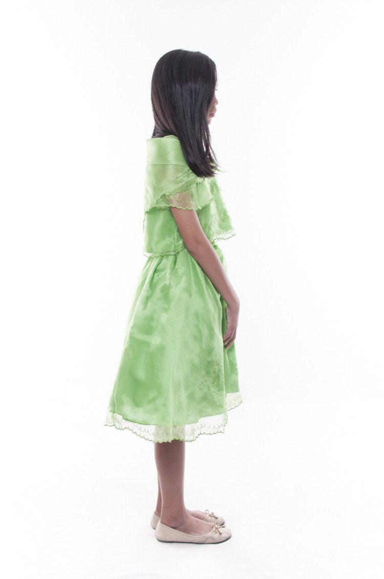 BARONG WAREHOUSE - GS07 - MADE-TO-ORDER - Girls' Baro't Saya with Alampay Green Set 004