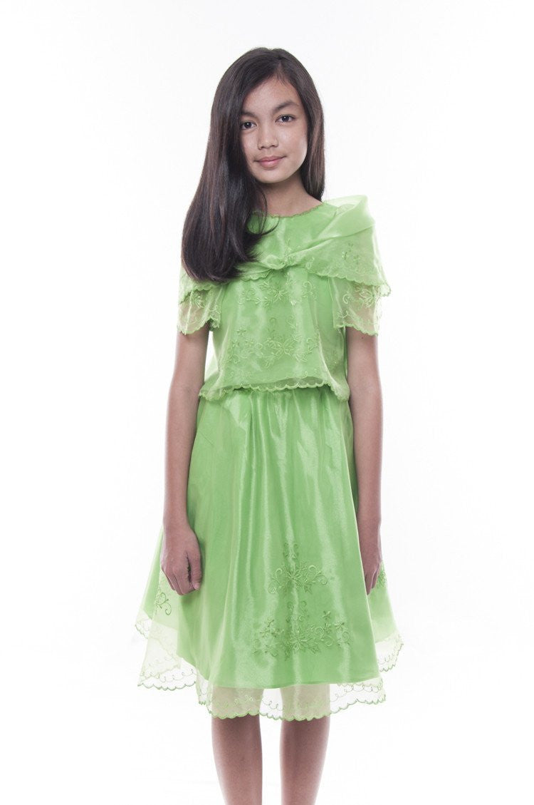 BARONG WAREHOUSE - GS07 - MADE-TO-ORDER - Girls' Baro't Saya with Alampay Green Set 004