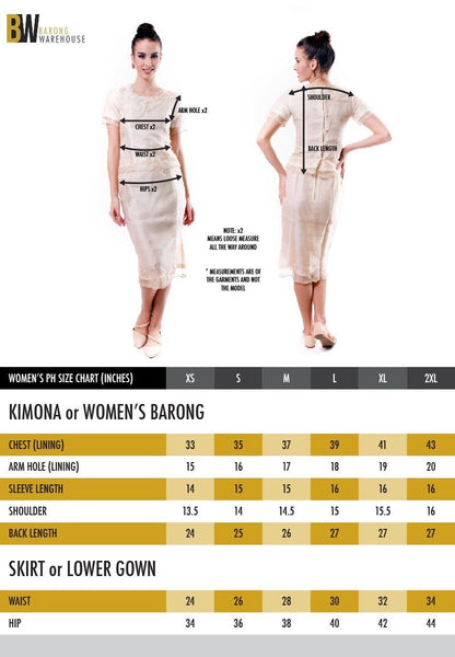 BARONG WAREHOUSE - WO04 - MADE-TO-ORDER - Women's Barong Tagalog Pomelo - Filipiniana