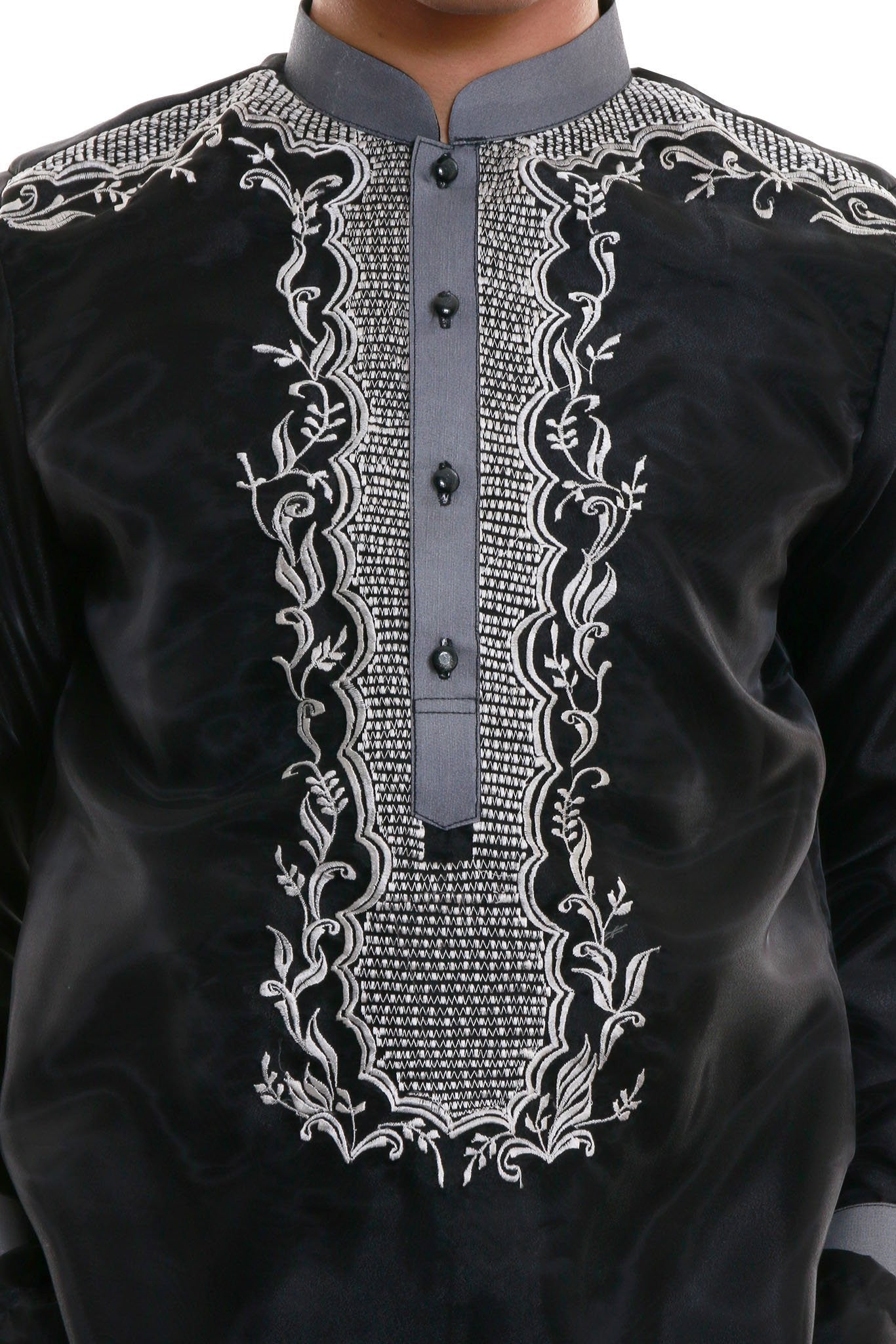 BARONG WAREHOUSE - MO08 - Organza Barong Tagalog with Lining Black