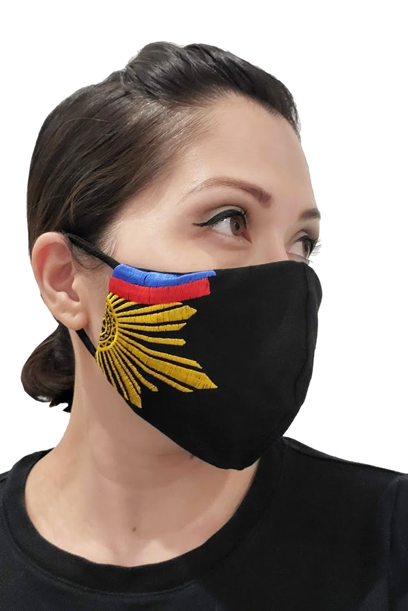 BARONG WAREHOUSE - FX02 - Filipino Flag Face Mask - Black with Embroidery