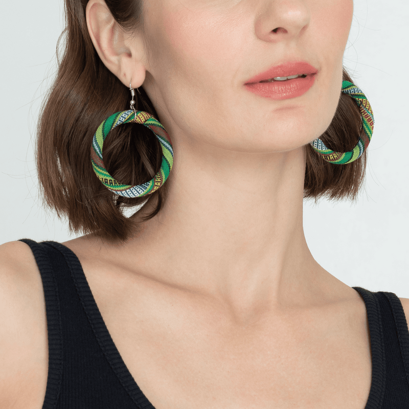 Makabayan Wear - Barong Warehouse - Yakan Earrings - Woman Wearing